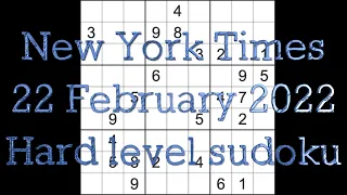 Sudoku solution New York Times sudoku 22 February 2022 Hard level