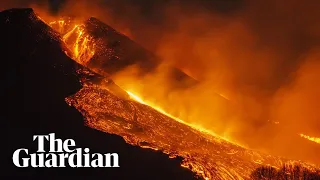 Mount Etna illuminates night sky with lava fountain