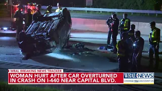 Woman hurt in wrong-way crash, car flips on I-440 near Capital Blvd.