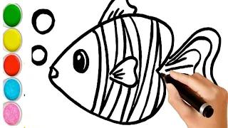 Draw a Fish Easy 🐠, Painting, Coloring For Kids And Toddlers |  Draw with fin cute drawing