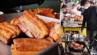 Most popular Crispy Pork Belly Bangkok street food Thailand - Asian street food
