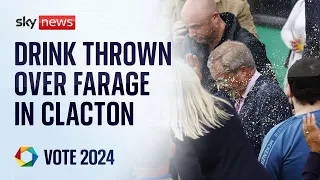 Reform UK leader Nigel Farage has milkshake thrown over him after launching campaign