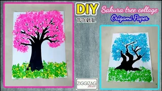 Cara membuat kolase pohon sakura // cherry blossom collage// how to make cherry blossom tree