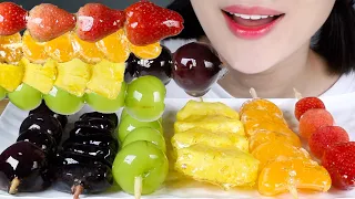 ASMR Rainbow Fruit Candy Tanghulu Eating Sounds Mukbang