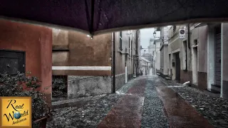 Heavy Thunderstorm Walk with Flash Floods in Medieval Village Diano Castello   4K ASMR - Rain Sounds