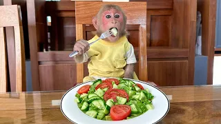 Bibi harvested cucumbers asked Grandma to make favorite salad!