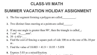 Holiday Homework(2nd Week) Sub:Math OAV Class.7 (All Ques-Answer Explanation)Summer Vacation 2024-25