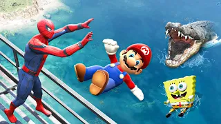 GTA 5 Water Ragdolls Spiderman vs Spongebob vs Mario Jumps/Fails (Epic Moments) #5