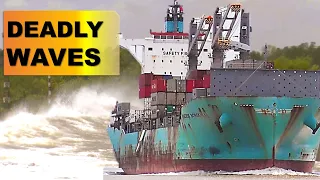 Heart-Stopping Moment: Giant Container Ship's Deadly Waves#shipspotting