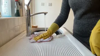 ASMR Mummy Washing Up Dishwashing VGO Unlined Yellow Rubber Gloves Sounds No Talking Sweater