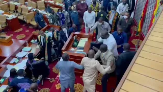 Ghana parliament f!ght: Ghana lawmakers trade bl0ws in parliament over E-Levy tax    21-12-2021