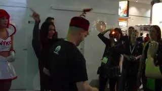 Jessica Chobot shaving a guy's head at Nyko's E3 2010 booth