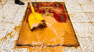 Cleaning traditional dirty carpet satisfying rug cleaning ASMR