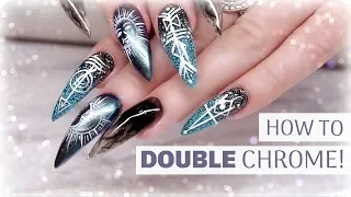 TUTORIAL | DOUBLE CHROME AND GLITTER OMBRE | STILETTO GEL NAILS