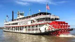 Steamboat Natchez Blows Whistle on the Mississippi River in New Orleans