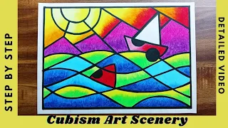 HOW TO DRAW CUBISM ART - CUBISM ART SCENERY DRAWING - ABSTRACT ART DRAWING