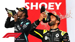 Lewis Hamilton shoey with Daniel Ricciardo and other celebrities