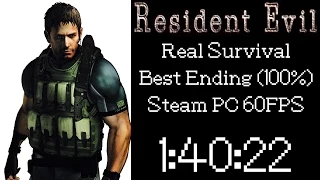 Resident Evil HD Remaster (PC 60FPS) Speedrun - Chris Real Survival Best Ending - 1:40:22