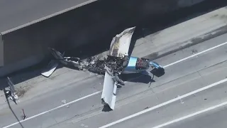 Plane crashes on 91 Freeway in Corona