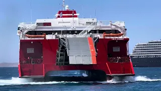 Fast Ferries “Thunder” Catamaran docking at Mykonos Harbor