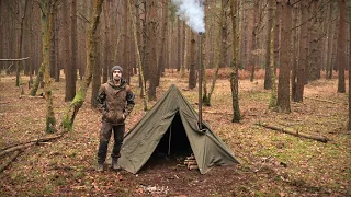 Hobbit Tent Camping with a Woodstove - Bushcraft, Knife, Backpack | Early Winter Camp