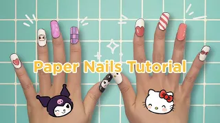 DIY Kuromi & Hello Kitty Paper Nails Tutorial #paperdiy