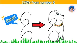 How to draw a DOG from number 6 | Easy Drawings for kids