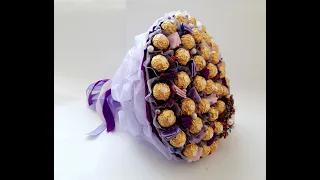 Букет из конфет Ferrero Rosher Фиолетовая роскошь / большой букет из конфет / обзор Okl