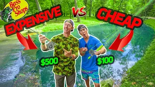 1v1 CHEAP vs. EXPENSIVE Budget FISHING CHALLENGE ( ROD, REEL, LINE, LURE )