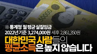 (※시청자댓글) 대한민국 사람들의 평균소득은 높지 않습니다. 통계청에 나와 있는 월 평균 실질임금 2022년 기준 327만 4천원 세후 2,861,350원