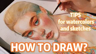 HOW TO DRAW PORTRAIT with pencil and watercolor. TIPS