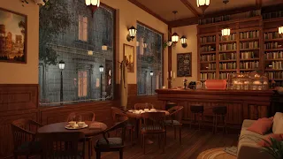 Rainy 4K Cozy Coffee Shop - Jazz Relaxing Music to Relax, Study, Work