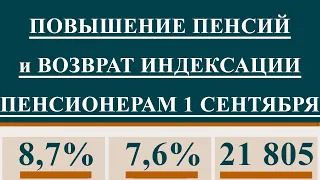 ПОВЫШЕНИЕ ПЕНСИЙ и ВОЗВРАТ ИНДЕКСАЦИИ ПЕНСИОНЕРАМ 1 СЕНТЯБРЯ