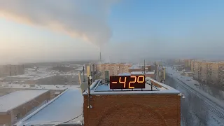 Air walk around the city at -40. Strezhevoy. Tomsk, Siberia.