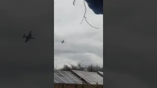 2 Russian Su-25 attack aircraft are flying over the Gostomel, Ukraine