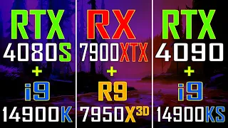 RTX 4090 + INTEL i9 14900KS vs RTX 4080 SUPER + INTEL i9 14900K vs RX 7900XTX + RYZEN 9 7950X3D ||