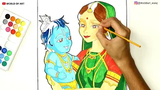 Krishna & Yashoda timelapse drawing / Little krishna drawing easy