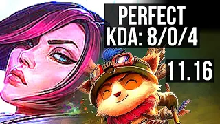 FIORA vs TEEMO (TOP) | 8/0/4, 6 solo kills, 800+ games, Legendary | EUW Diamond | v11.16