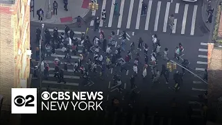 Pro-Palestinian protesters from NYU march towards Washington Square Park