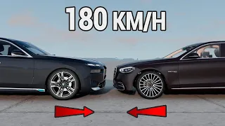 BMW 7 Series (g70) 750e vs Мercedes Benz (W223) s500💥 180 km/h 💥 BeamNG drive. Crash test