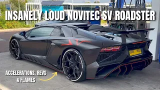 Extremely Loud Novitec Lamborghini Aventador SV Roadster Armytrix Exhaust- Acceleration & Flames