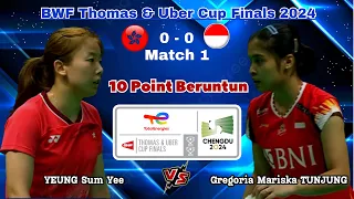 10 Point Beruntun - Gregoria Mariska TUNJUNG (INA) vs YEUNG Sum Yee (HKG) | Match 1 Uber Cup 2024