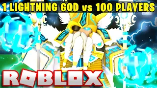 1 LIGHTNING GOD vs 100 PLAYERS... (Roblox Bedwars)