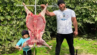 🔥Cooking a Whole 15kg Lamb on an Open Fire🐑