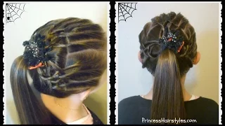Halloween Hairstyles - Tangled Weave Spider Web Ponytail
