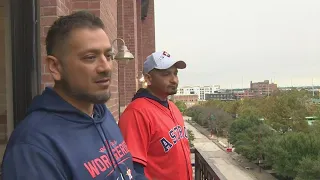 Astros fans recover Soler's World Series home run ball outside Minute Maid Park during Game 6