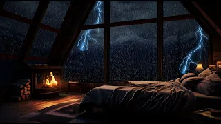 Lluvia relajante, acogedora chimenea crepitante para dormir y aliviar el estrés, olvidando la fría⛈️