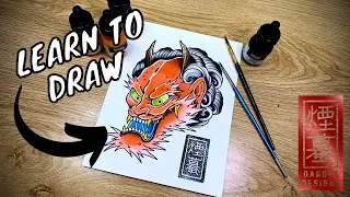 How to draw an Oni Demon (Traditional Japanese tattoo)