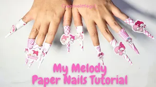 🩷 💅[paperdiy] Tutorial how to make paper nails MY MELODY PINK theme 💅🩷