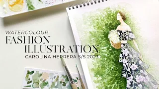 turning a runway look into a watercolor fashion illustration ☁️ calm art process